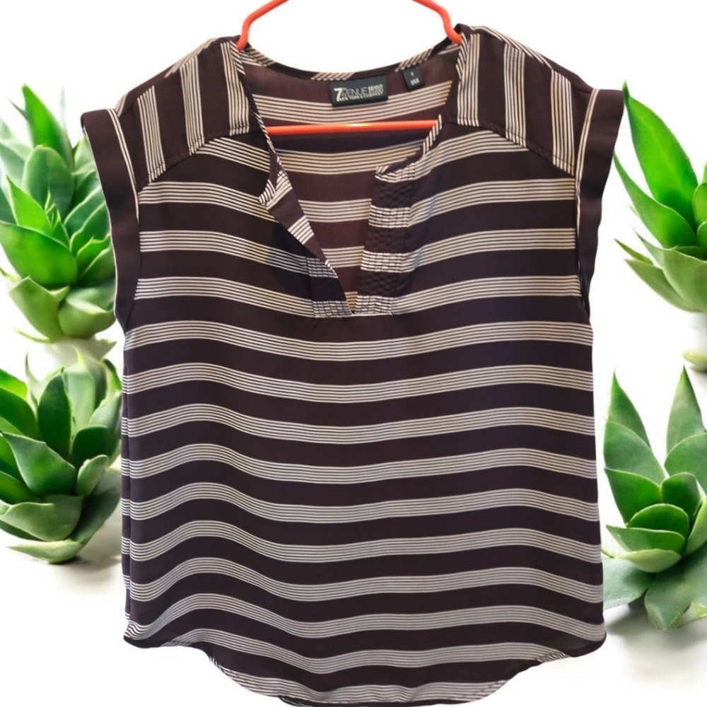 New York & CO Women’s Black and White Striped Top SZ S